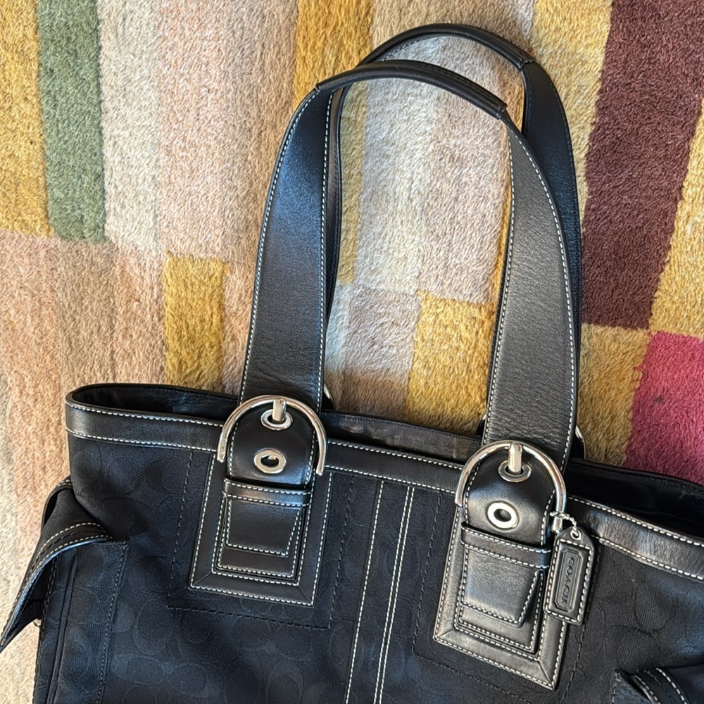 👜 Y2K Vintage Coach Signature C Black Jacquard Tote Bag - Picture 13 of 16